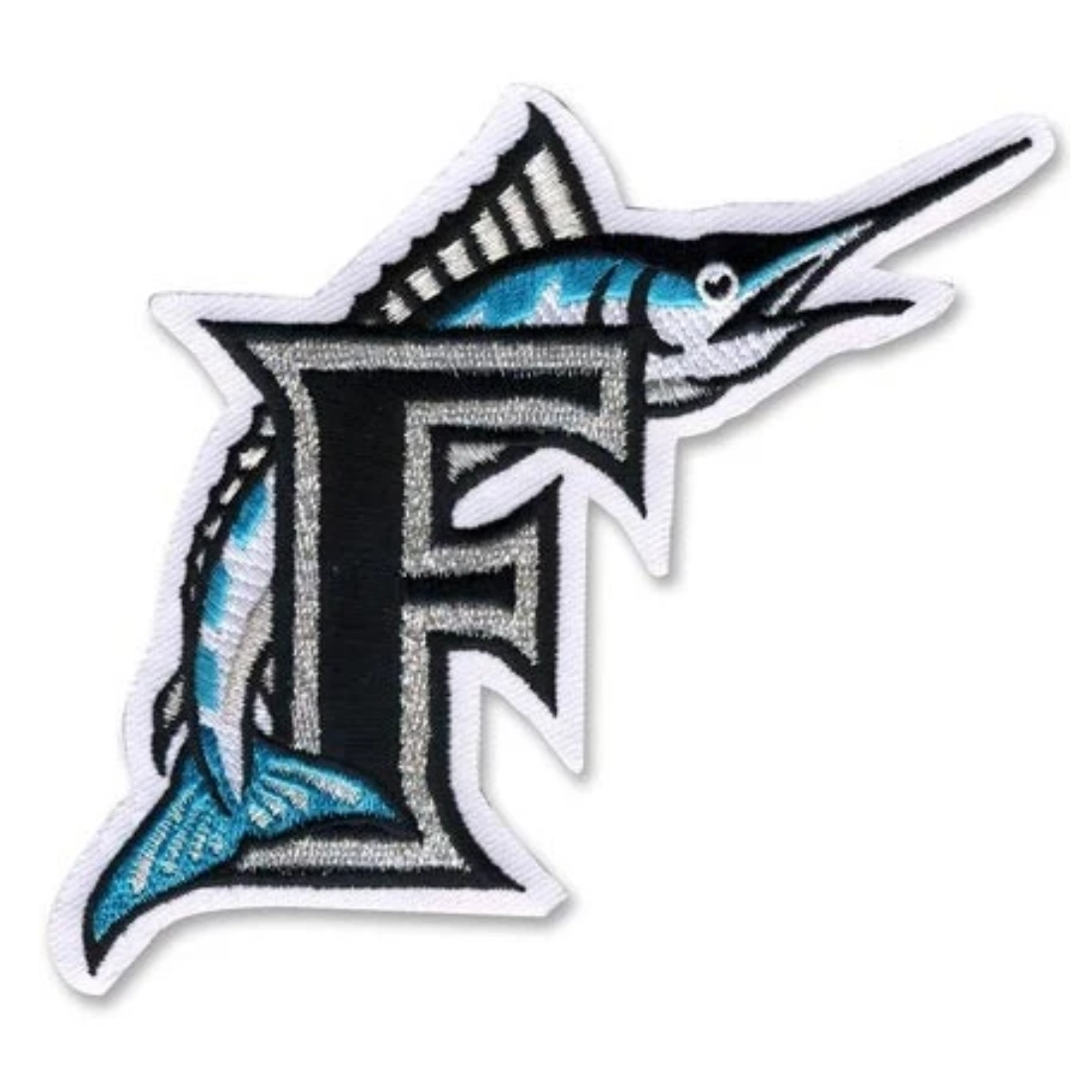 Shop our Florida Marlins "F" logo embroidered patch. Features the iconic marlin wrapped around a stylish letter. Available with iron-on, sew-on, or velcro backing. Buy now!