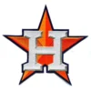 High-density embroidered Houston Astros H star logo patch featuring a bold orange five-point star overlaid with a textured white and silver capital letter H